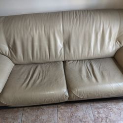 Beige Leather Sofa 
