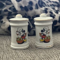 Disney Mickey Mouse Salt And Pepper Shakers Gold Trim Pair