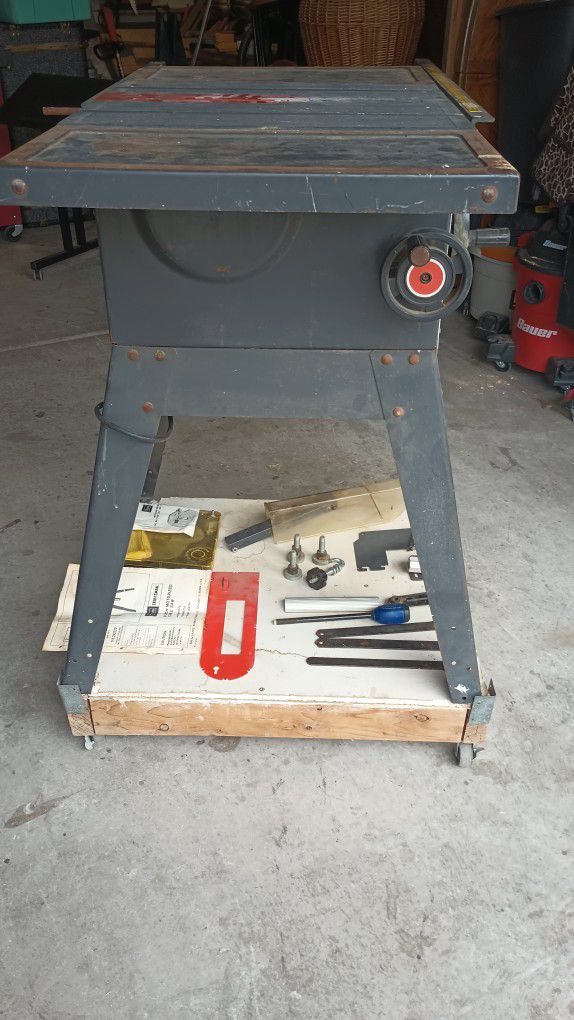 Sears Craftsman 9 Inch Motorized Table Saw And Two Table Extensions Model 113.242720 Saw With Legs And Rolling Base