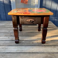 Custom Made End Table With Custom Art 