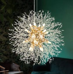 New 23” SineRise 16-Light Crystal Chandelier Firework Dandelion Gold Adjustable Height Dimmable G9