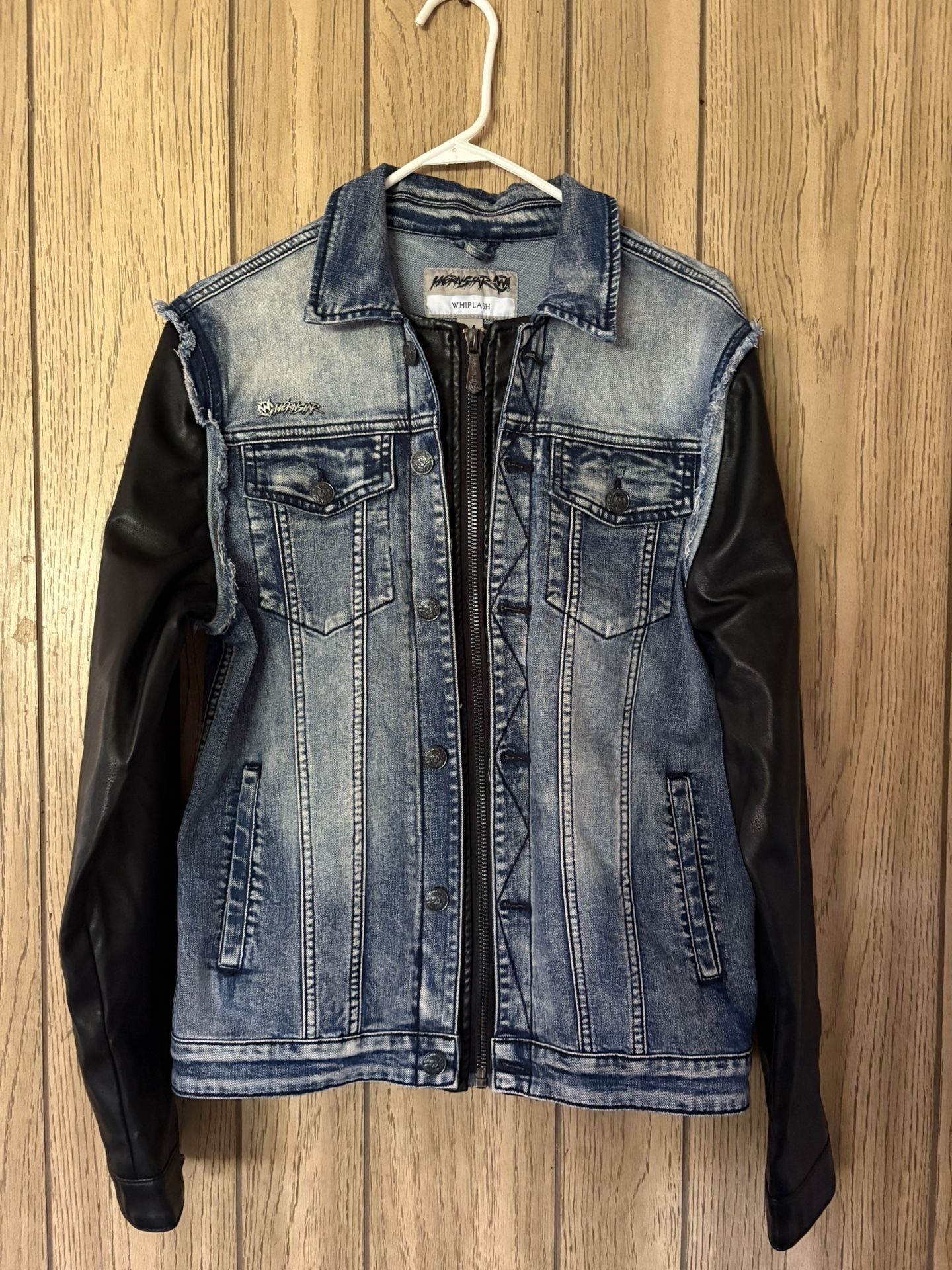 Men's Denim/Leather Trucker Bomber Jacket