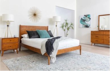 Mid-century wood bed frame & mattress