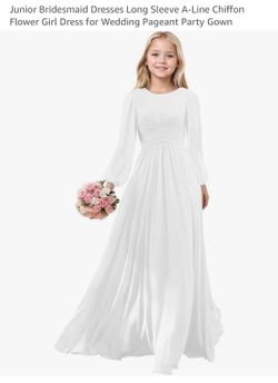 White Junior Dress   Girls A-Line Chiffon Dress