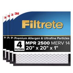 Filtrete Air Filter 1”, MPR 2500 MERV 14, High Performance Premium Allergen, Ultrafine Particles, Bacteria and Virus Filter, 4-pack