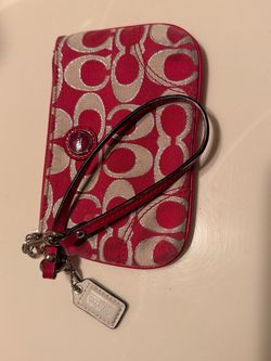 Coach Poppy Signature Small Wristlet Pink Red Silver F46131 - Excellent Condition