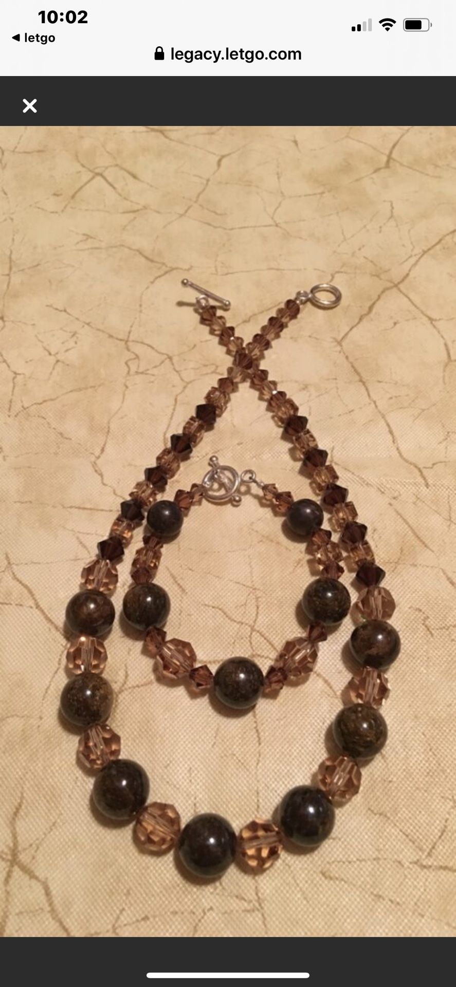 Swarovski crystals & glass brown/amber necklace and bracelet