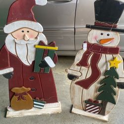 Christmas Wooden Santa & Snowman 
