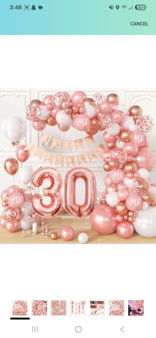 Rose Gold 30th Birthday Decorations for Her, (Total 100pcs) 30th Birthday Balloons 18/12/10/5 Inches for Garland Arch, Happy Birthday Banner, 30th Bir