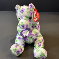 Ty Beanie Baby Grace the Bear (2003) - Retired - Purple Floral Mother's Day - AS IS