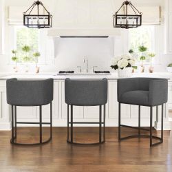 26 in. Dark Gray Bar Stool with Metal Frame set of 3