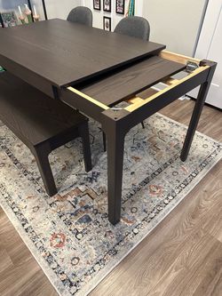 Dark Brown Wood Extendable Dining Table with Bench from ikea