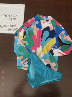Boden girls swimsuit rash guard speedo bottoms 10