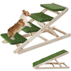 Dog Ramp for Bed, 2-in-1 Dog Stairs Wood Folding Portable Pet Ramp Dog Steps with 4 Levels, 45" Long 4 Level Height Adjustable 13.8" to 23.6", for @Q2