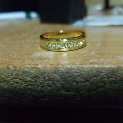 Mens Size 12 White Sapphire Wedding Band Gold On Top Of Sterling Stamped