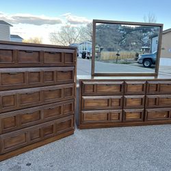 Vintage Bassett Bedroom Dresser Set Chest of Drawers & Lowboy With Mirror