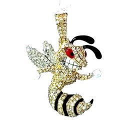 Angry Bee Enamel 10K Yellow Gold Solid Back 1.01ctw Diamond Pendant