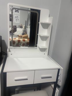 White Vanity Desk with Lighted Mirror