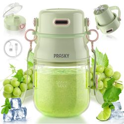 Portable Blender, Prasky Personal Blenders for Shakes and Smoothies with 27oz Cup, Lid and Shoulder Strap, Type-C USB Rechargeable, Personal Size Blen