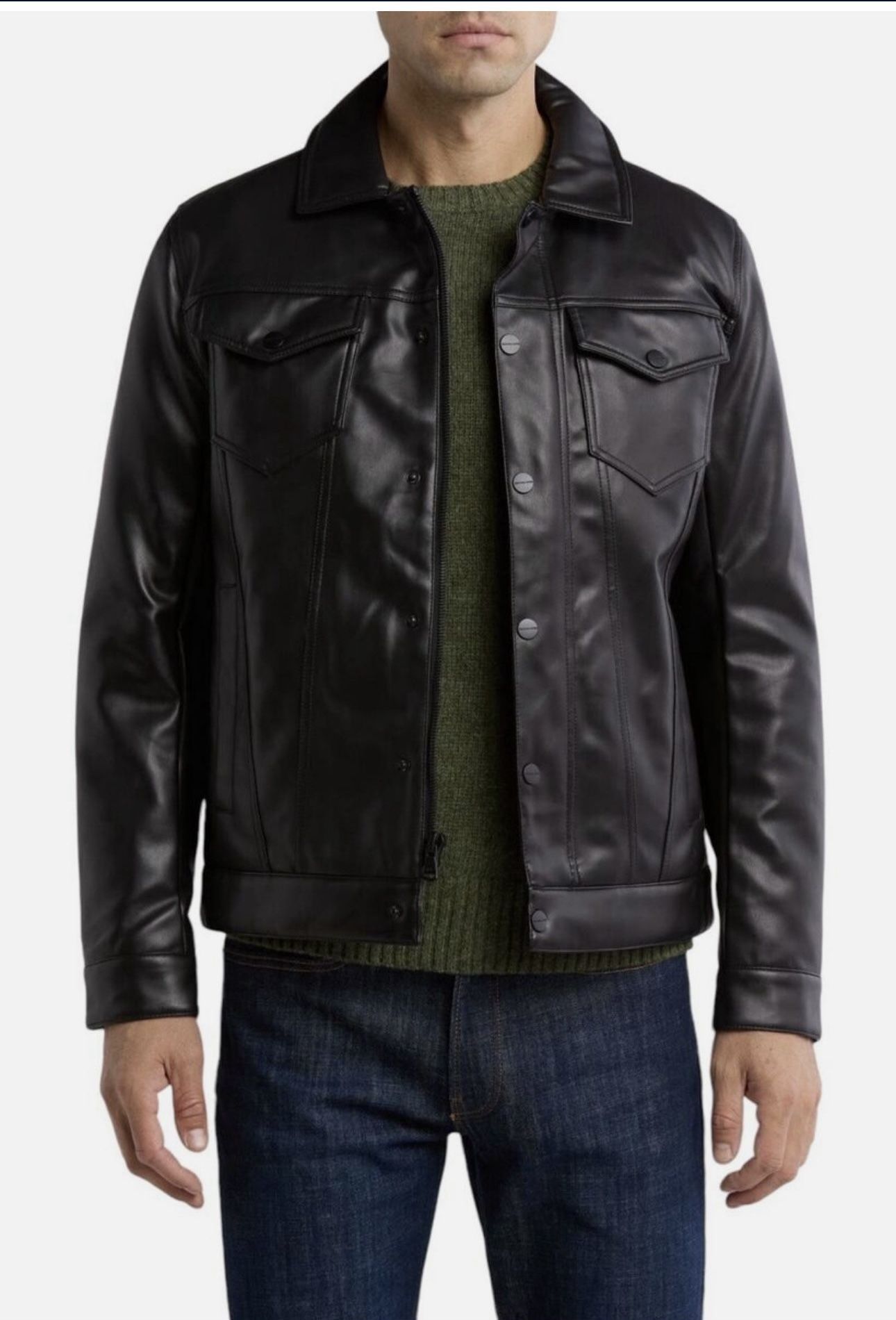 Michael Kors Kingbury Faux Leather Trucker Jacket Black