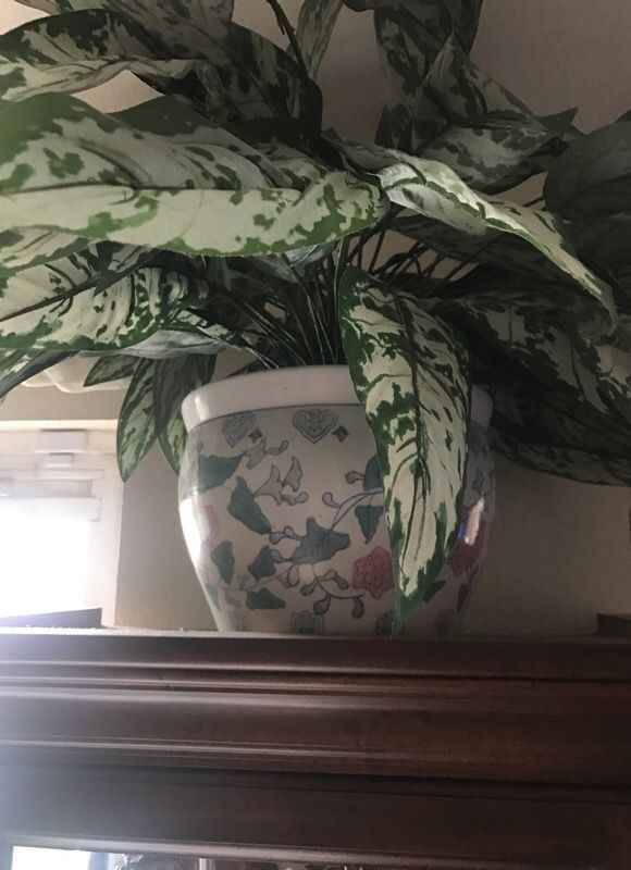 Medium size floral flower pot with fake fern