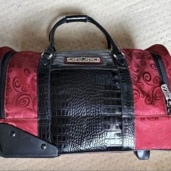 Red & Black Crocodile Leather Lugage Set. Carry On Wheels