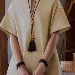 Tory Burch Yellow Striped Short Sleeve kaftans/buddy tunic