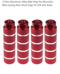 NEW Aluminum Alloy Bike Pegs for Mountain Bike Cycling Rear Stunt Pegs Fit 3/8 inch Axles 120×28mm red stripe