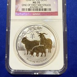 2015 1oz GILT AUSTRALIA YEAR OF THE GOAT NGC MS70 SILVER COIN 