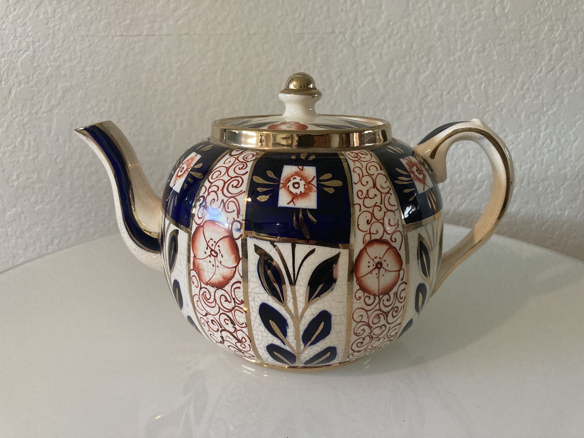 Vintage Teapot Sudlow’s Burslem England Blue Orange