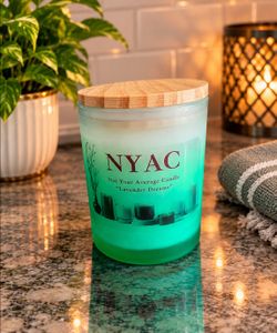 NYAC  Lavender Dreams Soy Candle 10oz Frosted Glass Wood Lid