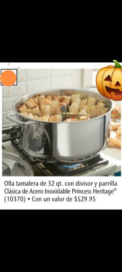 OLLA TAMALERA DE 32 QT CLÁSICA DE ACERO INOXIDABLE CON PARRILLA Y DIVISOR ESPECIAL 🍂🍁