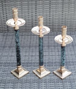 Vintage Brass Graduating Taper Candle Holder – Made in India | Marble-Style Design