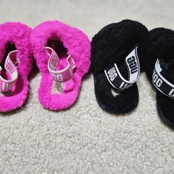 UGG Slippers children's Size 10 & 11- Girls 2 Pairs - Pink And Black