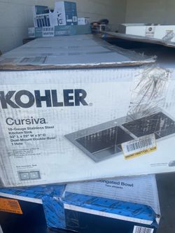 KOHLER Cursiva Stainless Steel 33 in. Double Bowl Drop-in Kitchen Sink
