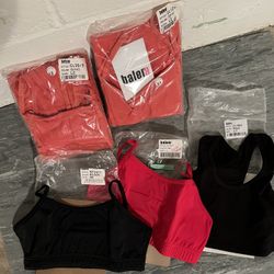 Coral leotard X 2 (large child), Sports Bras X 3 (1 Medium & 2 large child)