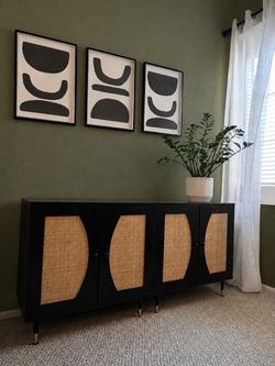 Black Rattan Accent Cabinet / Sideboard Buffet, qty 2