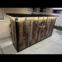 Home made bar with LED lights an bench 