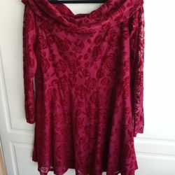 SIZE XL VELVET FLOCKED ROSES OFF SHOULDER DRESS