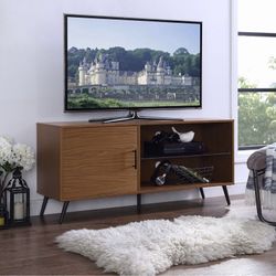 Walker Edison 52-Inch TV Stand with Black Legs - Pecan