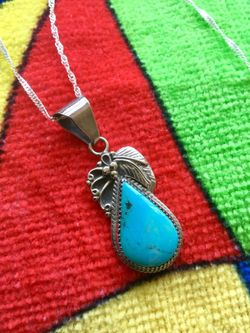 Sterling Silver necklace with Silver Grape leave and blue gemstone pendant / LOVE SILVER *