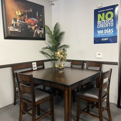 6PC Brown Dining Table Set W/ High Bench