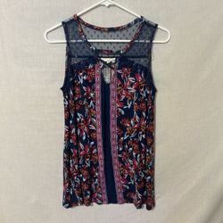 Floral Sleeveless Top - Navy and Red