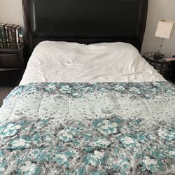 Queen Size Bed Frame - Wood With Leather Padded Head Board