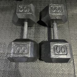 100 Lb Pair Cast Iron Hex Dumbbells 
