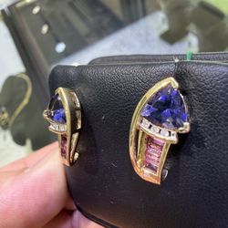 14K Gold Amethyst & Diamond Earrings