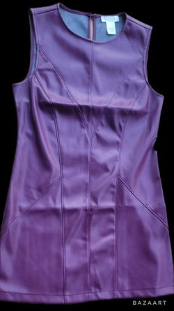 purple faux leather dress Quilted Faux Leather Puff Sleeve Dress Purple / XS main image 0
