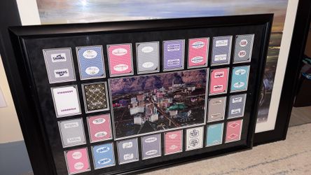 Las Vegas Hotels Authentic 18 Playing Cards Collage Framed #D/100 Pano Photo Vintage Las Vegas original playing cards framed