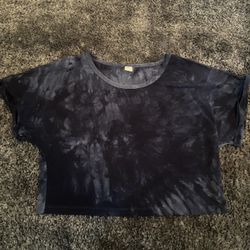 Women’s Navy Tie Dye Cropped Short Sleeve Top
