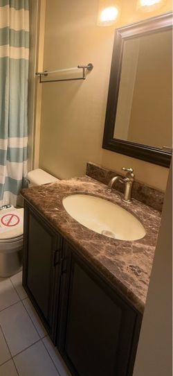 Bathroom Vanity with Brown Stone Top & Sink